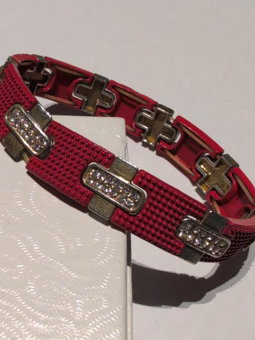 Red and gold cross stretch bracelet with rhinestones #bling # Classic
